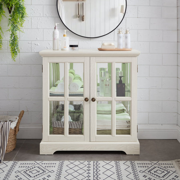 English Elm Led Curio Display Cabinet - Elegant Antique White Showcase With Adjustable Shelves & Bluetooth Lighting W1758P387892