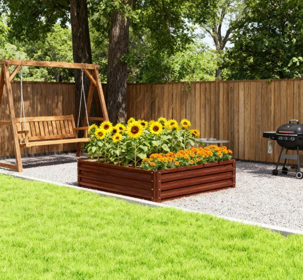 English Elm Outdoor Raised Planter Box with Drainage Reservoir for Herbs Vegetables Balcony T3971P423507