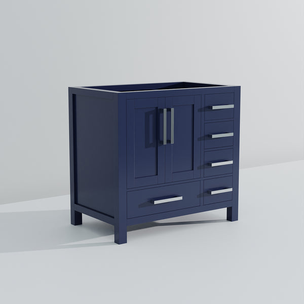 English Elm Navy 36" Bath Vanity Left Offset – Solid Wood Frame, Soft-Close Drawers, Open Shelf Storage, Fully Assembled B2731P258852
