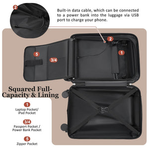 English Elm Luggage 5 Piece Hardside Abs Set with Front Access Carry on and Tsa Spinner Wheels Black N732P391579B