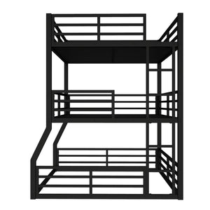 English Elm Full/Full Xl Metal Triple Bunk Bed With Safety Guardrails, Noise-Reduced Design, Black - Perfect For Space-Saving Solutions! W1580S00174