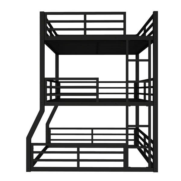 English Elm Full/Full Xl Metal Triple Bunk Bed With Safety Guardrails, Noise-Reduced Design, Black - Perfect For Space-Saving Solutions! W1580S00174