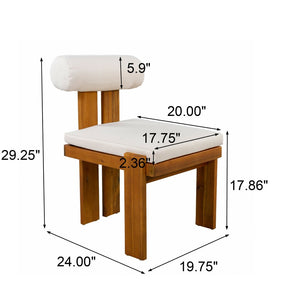 English Elm Outdoor Acacia Wood Dining Chairs Set of 2 with Sculptural Cylindrical Backrest Cushions N776P387625B