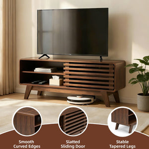 English Elm Tv Stand with Louvered Sliding Doors Tapered Legs Walnut Media Console W3204P465917