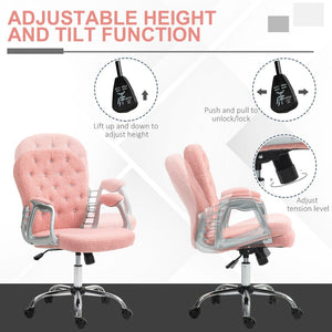 English Elm Vinsetto Cozy Teddy Fleece Office Chair With Adjustable Height, Padded Armrests & Stylish Pink Design W2225P229293-GIGA