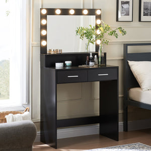 English Elm Vanity Desk With Mirror & Adjustable Lights, Spacious 2-Drawer Dresser For Organized Makeup Routine W2386P369671-GIGA