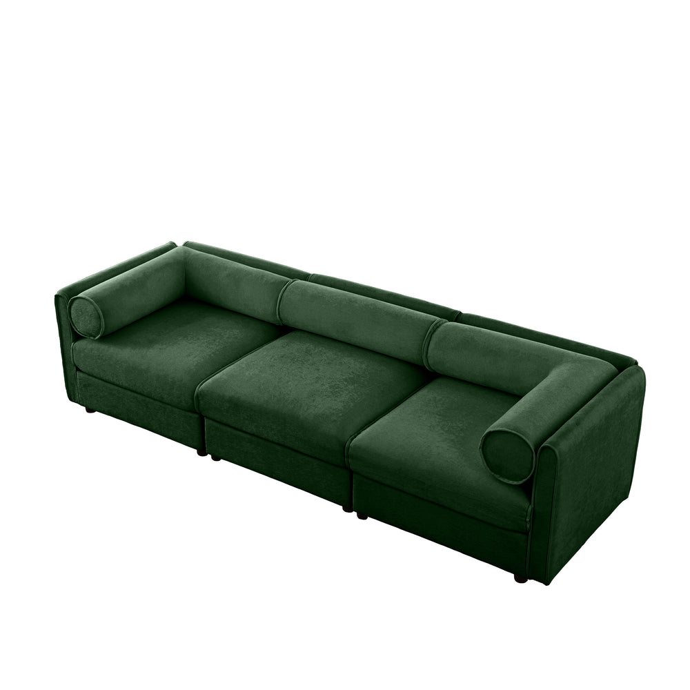 English Elm Elegant Green Chenille Sofa: Chic 3-Seater With Hidden Storage, Ergonomic Backrest & Modular Design W714S01060