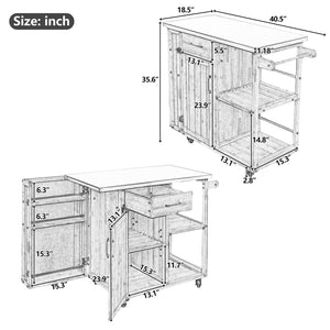 English Elm Foldable Outdoor Kitchen Cart with Stainless Worktop Fir Wood Frame and Lockable Wheels White N719P380278K