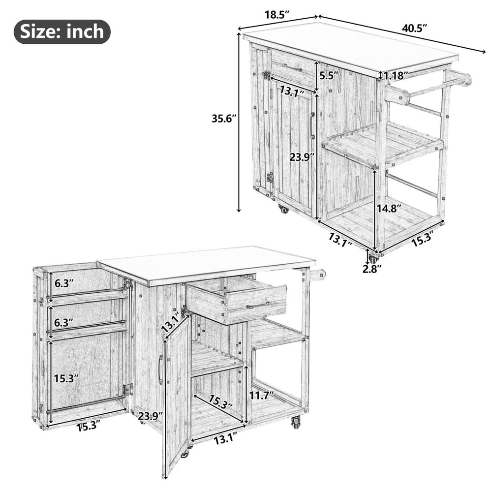 English Elm Foldable Outdoor Kitchen Cart with Stainless Worktop Fir Wood Frame and Lockable Wheels Grey N719P380278E