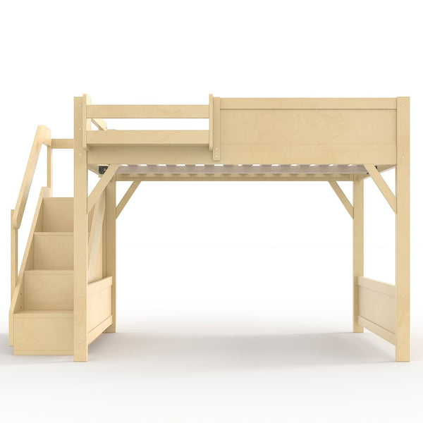 English Elm Twin Low Loft Bed Solid Pine Frame Kids Study Desk Blackboard Storage White Natural W1580S00549