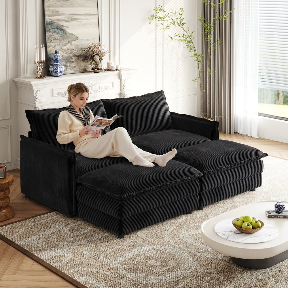 English Elm Corduroy 2-Seater Cloud Sofa With Movable Footrests – Oversized Comfort For Living Rooms & More! W834S00439