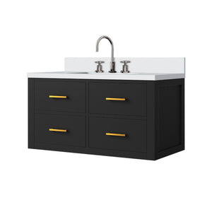 English Elm Black Single Sink Vanity With Cultured Marble Top & Faucet Set – Elegant, Space-Saving Design! B2731P257956