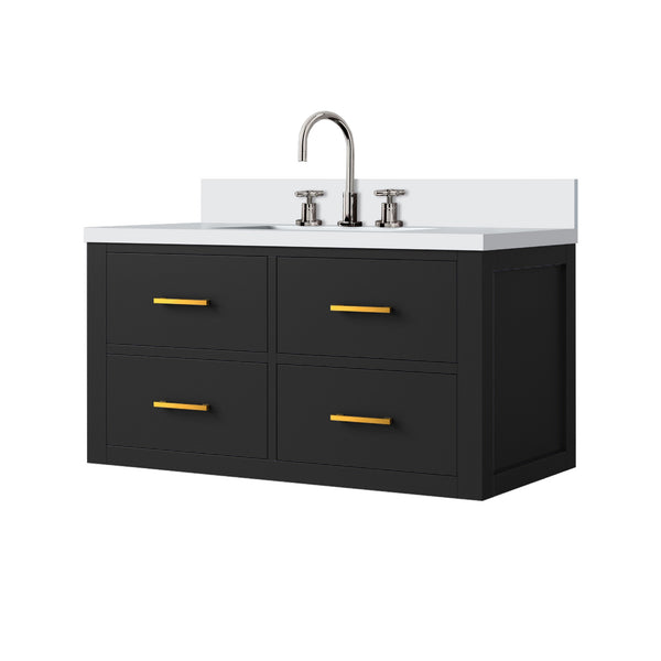 English Elm Black Single Sink Vanity With Cultured Marble Top & Faucet Set – Elegant, Space-Saving Design! B2731P257956
