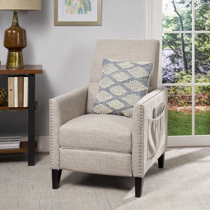 English Elm Pushback Recliner Accent Chair Solid Birch Frame Rivet Detail Mid-century Living Room Seat Light Grey 65532.00LGRY