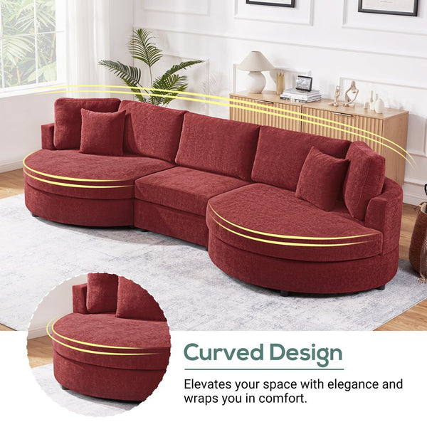 English Elm Christopher Knight Home® - 3-seater Curved Chenille Sofa with Plush 7.5" Seat Cushions and Two Pillows for Stylish Living Red N763S000020J