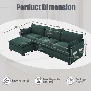 English Elm United We Win Modular Corduroy Sectional with Ottoman Low Profile Living Room Couch Emerald W1568S00257