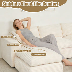 English Elm Modular Chenille Sectional Sofa Boneless Deep Seat Cloud Couch with Ottoman for Living Room White T5880S00003
