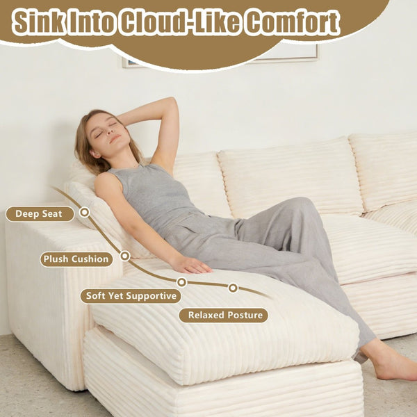 English Elm Modular Chenille Sectional Sofa Boneless Deep Seat Cloud Couch with Ottoman for Living Room White T5880S00003
