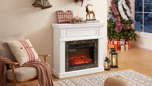 English Elm Electric Fireplace Mantel Surround with 23 Inch Insert Remote Raised Panel Wood Finish White W2275S00045
