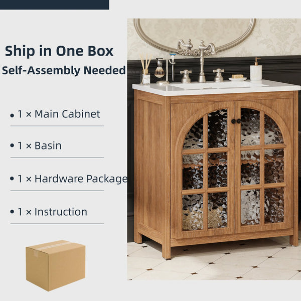 English Elm Christopher Knight Home® - 30 Inches Vintage Rustic Bathroom Vanity With Ceramic Sink, Soft-Closing Doors & Antique Bronze Pulls N817P299512N