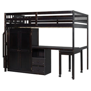English Elm Queen Murphy Bed with Integrated Desk Cabinet Shelves Space Saving Studio Solution Espresso N708S00014P