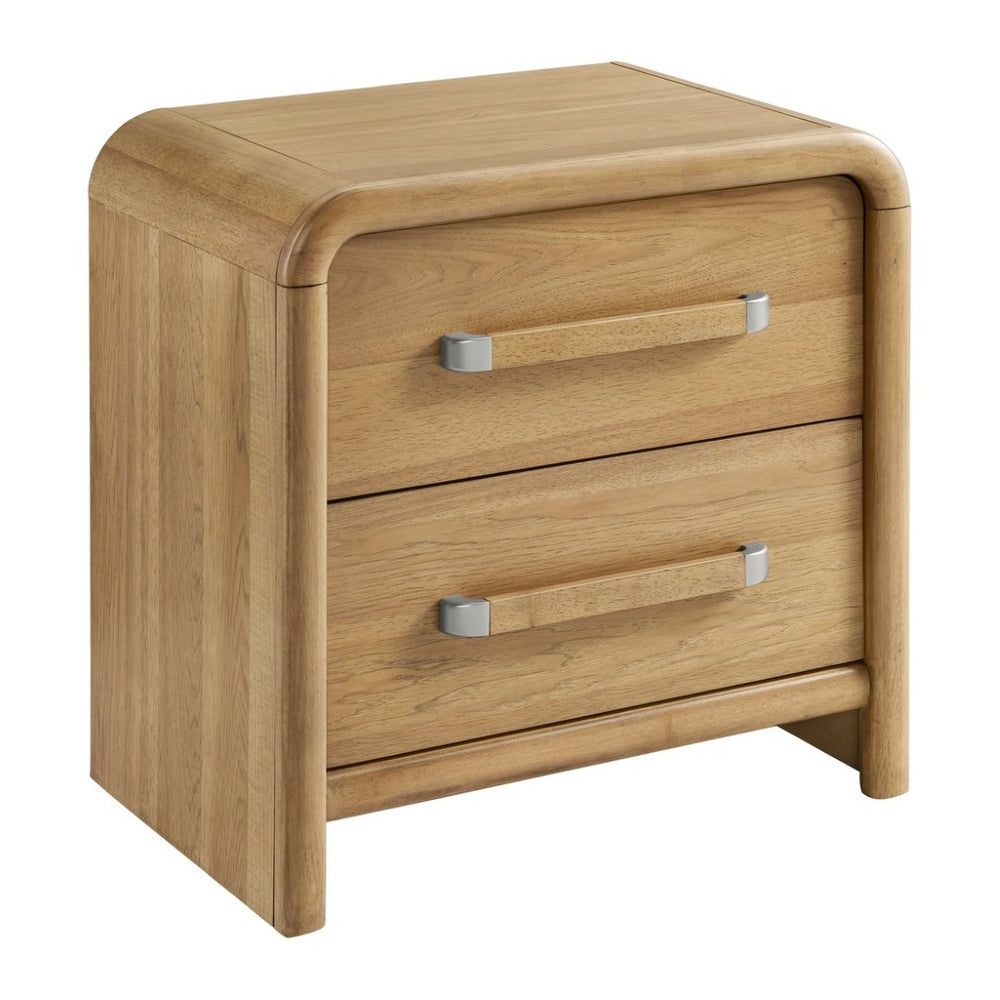 English Elm 2-drawer Hardwood Nightstand with Usb Charging Scandinavian Warm Oak Finish Bedroom B2709P453737