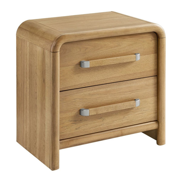 English Elm 2-drawer Hardwood Nightstand with Usb Charging Scandinavian Warm Oak Finish Bedroom B2709P453737