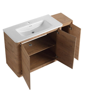 English Elm 52'' Freestanding Bathroom Vanity Oak Finish Ceramic Sink Soft Close Storage Cabinet W999S00513