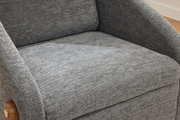 English Elm 057- Chenille Fabric Modern Armchair with Wooden Frame and Gold Trim, Ergonomic Cushioned Accent Seat for Living Room Bedroom (Gray) W527P239828