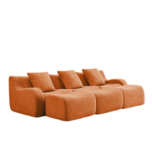 English Elm Three-Seat Modular Sofa with Plush Teddy Fabric, No Assembly, Ergonomic Curved Armrests & Non-Slip Base Orange W714S01452