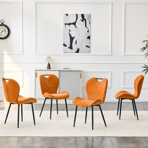 English Elm Set of 4 Olive Fabric Dining Chairs Ergonomic Cushion Black Steel Frame Modern Black+Orange W1151P454882