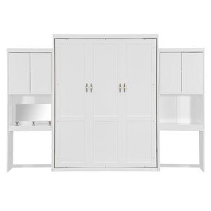 English Elm Queen Size Murphy Bed With Integrated Desk, Vanity & Storage - Stylish Space Saver For Small Living N820S00057K-GIGA