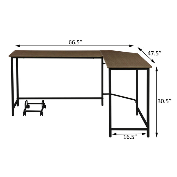 English Elm Oak Modern L-Shape Computer Desk with Beveled Edges, Mobile CPU Holder, Spacious Dual-Monitor Workstation B062P184562