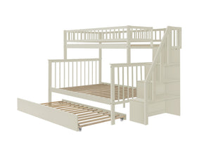 English Elm Twin Over Full Stairway Bunk Bed With Trundle & Storage – Stylish Cream Design For Kids & Teens K495S00004-GIGA