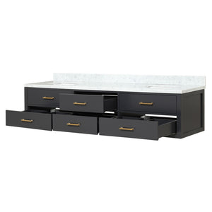English Elm Black Double Bath Vanity 84" W x 22" D with Carrara Marble Top, Solid Wood Frame, Soft-Close Drawers B2731P258134