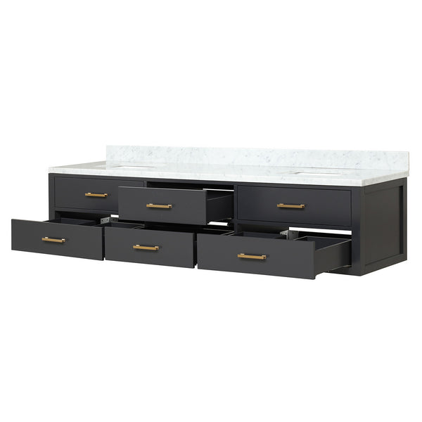 English Elm Black Double Bath Vanity 84" W x 22" D with Carrara Marble Top, Solid Wood Frame, Soft-Close Drawers B2731P258134