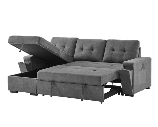 English Elm Toby Woven Fabric Sleeper Sectional with Storage Chaise Usb Ports and Coil Support Gray B061S00956
