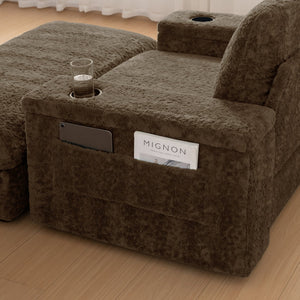 English Elm 42" Oversized Chaise Lounge with Plush Faux Rabbit Fur, Hidden Arm Storage, Cup Holder, Convertible Sleeper Brown N723P232726D