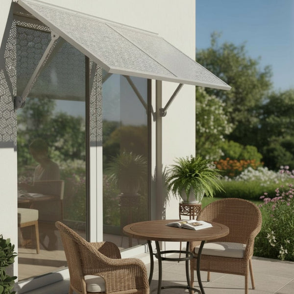 English Elm Haze Aluminum Exterior Awning White Powder Coat Finish for Entryways and Windows B2755P462230