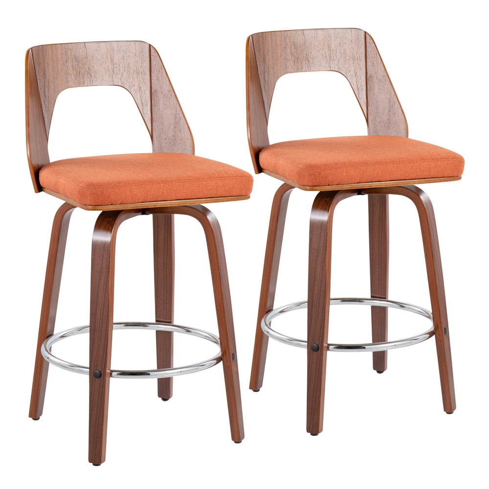 English Elm Trilogy Mid-Century Counter Stools Set of 2 in Walnut with Orange Fabric Swivel Seats, Retro Chic לבית B202S00093