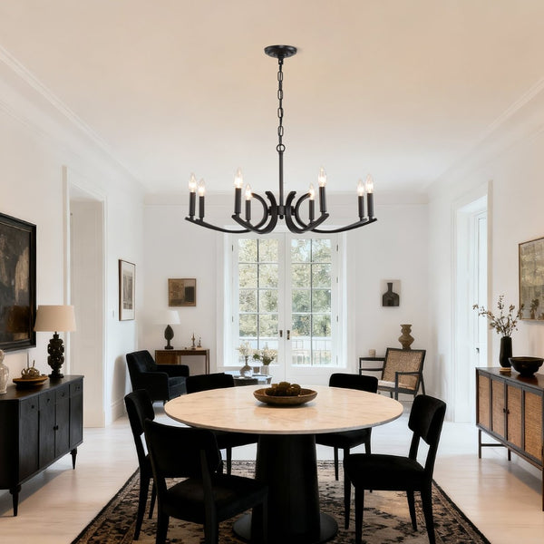 English Elm 8-light Industrial Farmhouse Chandelier Black Metal Frame for Vaulted Dining Rooms W5008P392711