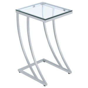 English Elm Draper Chrome Rectangular Glass Top Sofa Side Table with Curved Metal Frame, Polished Reflective Finish B062P331043