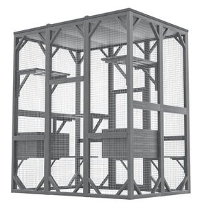 English Elm Outdoor Fir Wood Cat Enclosure Three Tier Six Platform Habitat with Waterproof Roof W1598P390796