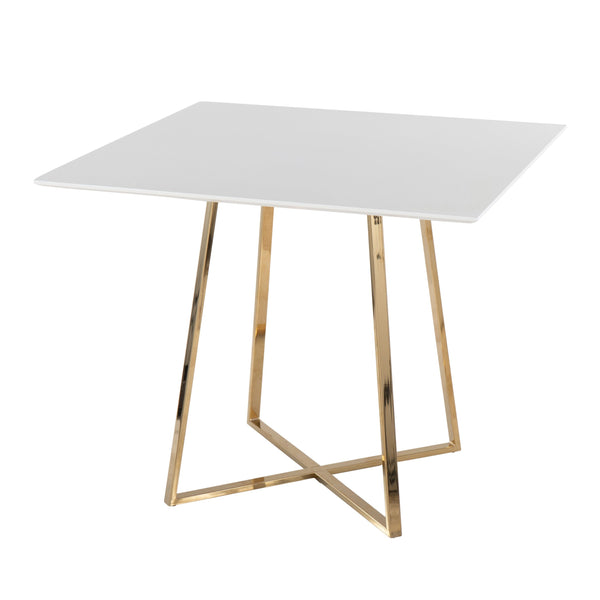 English Elm Cosmo Square Dining Table: Stylish White Wood Top & Gold Metal Base For Modern Glam Spaces B202S01112