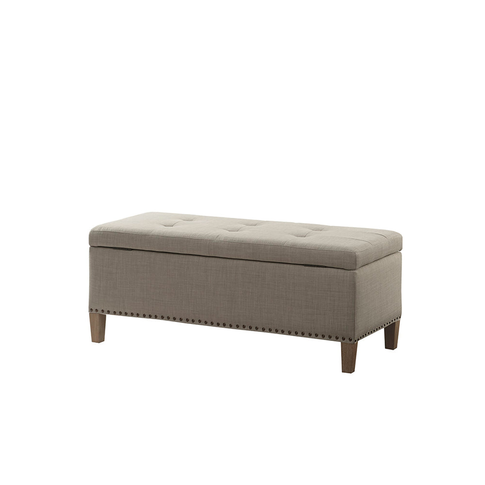 JLA Home Madison Park - Tufted Grey Linen-Style Storage Bench with Soft-Close Lift Top, Black Legs, Tufted Seat for Entryway FUR105-0042
