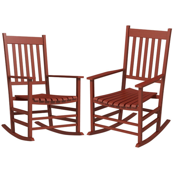 English Elm Outsunny Outdoor Rocking Chair Set Of 2 - Durable Wooden Chairs With Comfort Armrests & High Back W2225P217102-GIGA