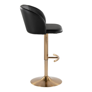 English Elm Adjustable Swivel Barstools Gold Base Black Faux Leather Set of 2 for Home Bar B202S01968