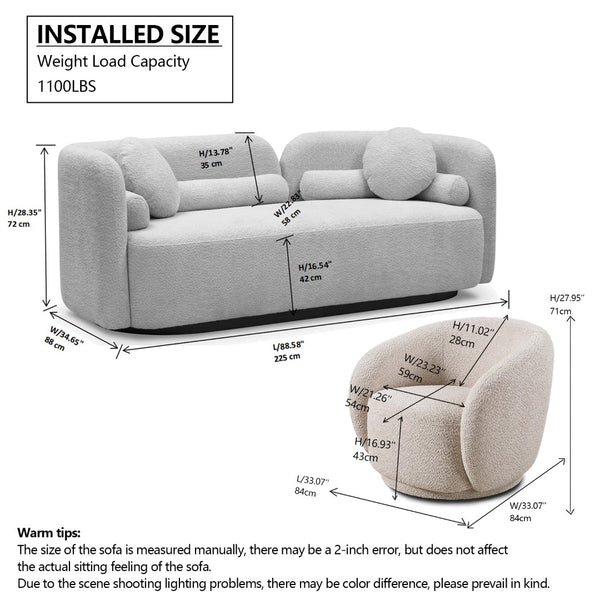 English Elm Sofa Luxury Modern 3-Seater + 1-Seater Velvet Couch Set, Comfy Light Beige For Living Room & Office W2664S00009-GIGA