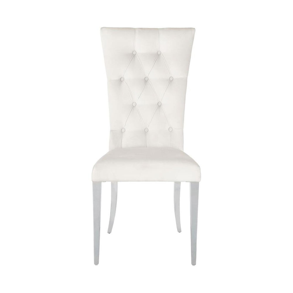 English Elm Set Of 2 Elegant Velvet Dining Chairs In White With Chrome Legs - Modern Comfort & Style Upgrade B016P225488-GIGA
