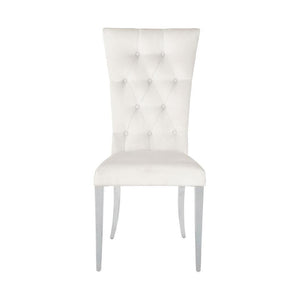 English Elm Set Of 2 Elegant Velvet Dining Chairs In White With Chrome Legs - Modern Comfort & Style Upgrade B016P225488-GIGA